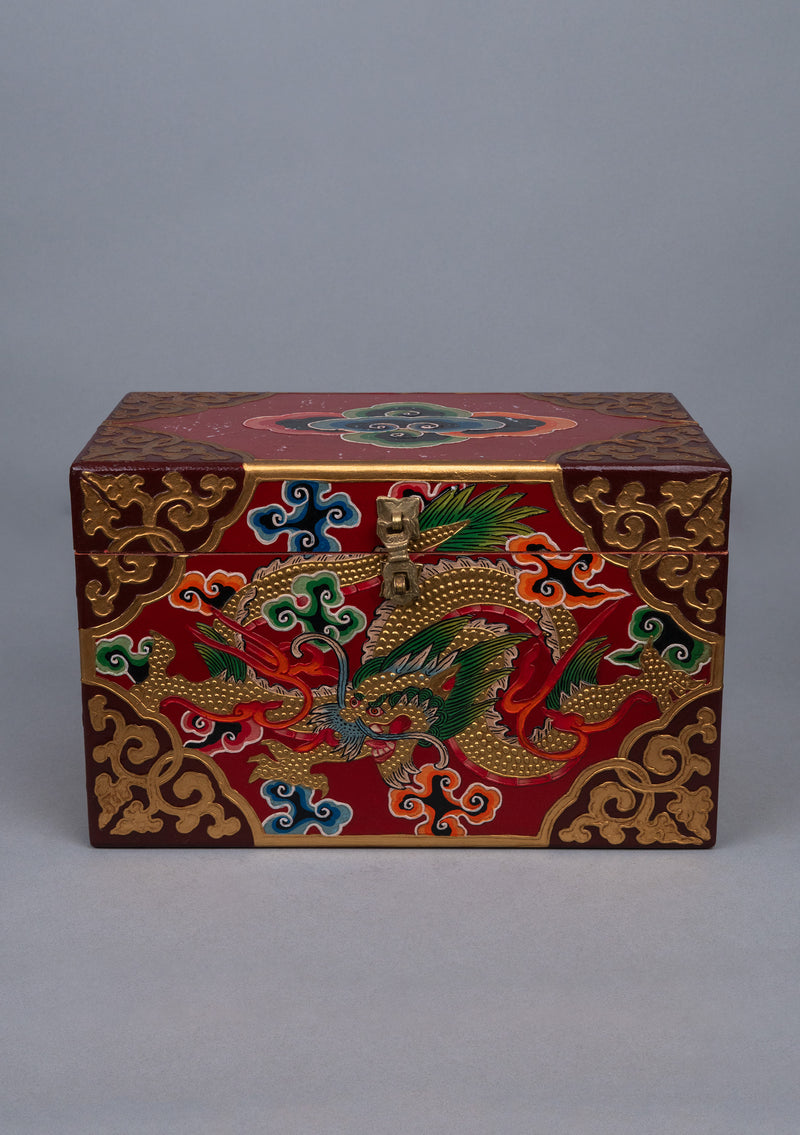 Handpainted Dragon & Tibetan Motif Wooden Altar Box