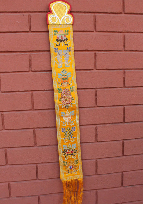 Tibetan 8 Auspicious Symbol Silk Brocade Wall Hanging