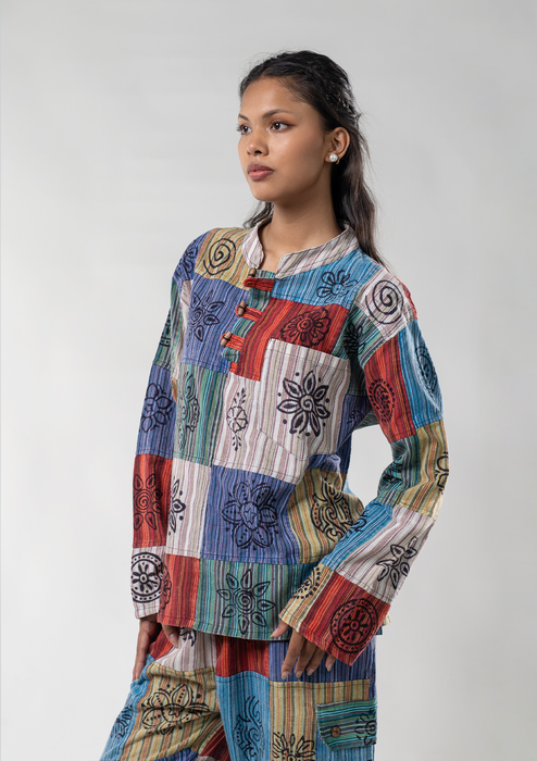 Multicolored Hippie Style Cotton Kurta Shirt - Full Sleeves