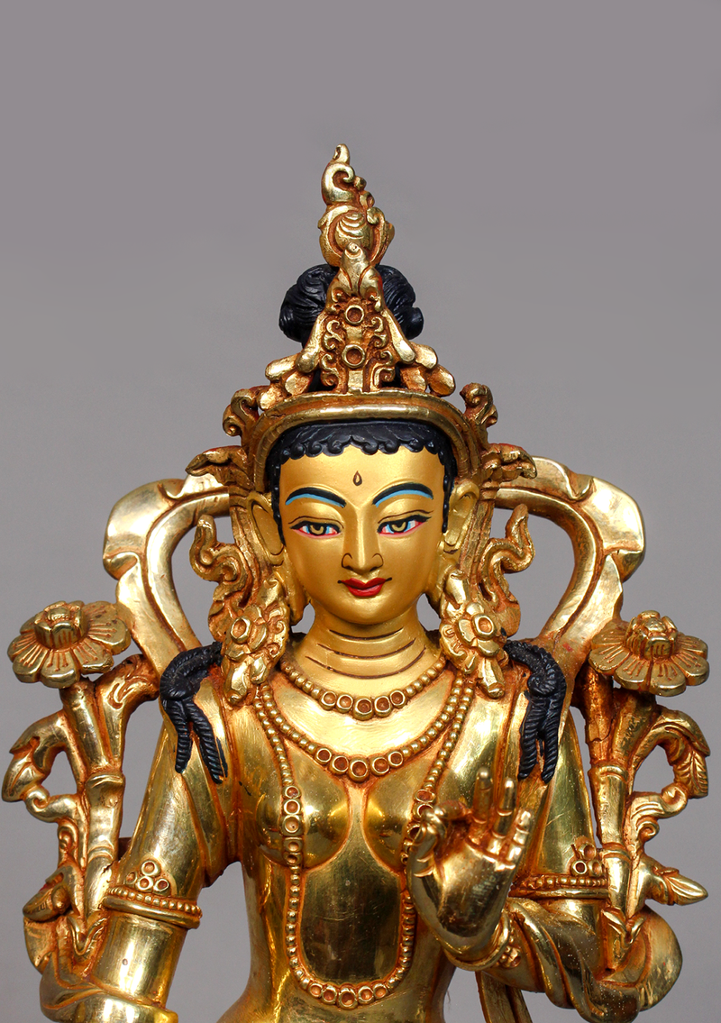 Fully Gold Plated Standing Tara Statue 13" H