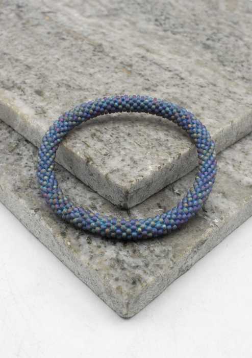 Blue Gray Glass Beads Roll on Bracelet