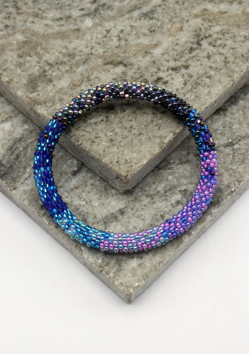Blue  Purple Mixed Roll on Beads Bracelet