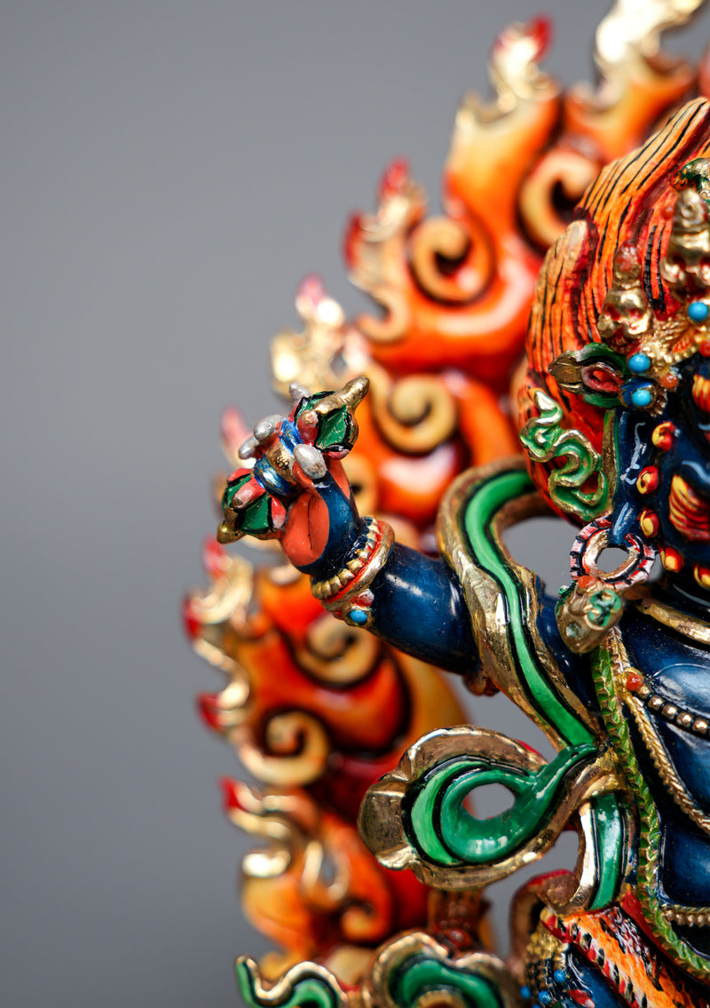 Handpainted Master Vajrapani Statue-Goldplated Copper 7.5" Himalayan Buddhist Protector