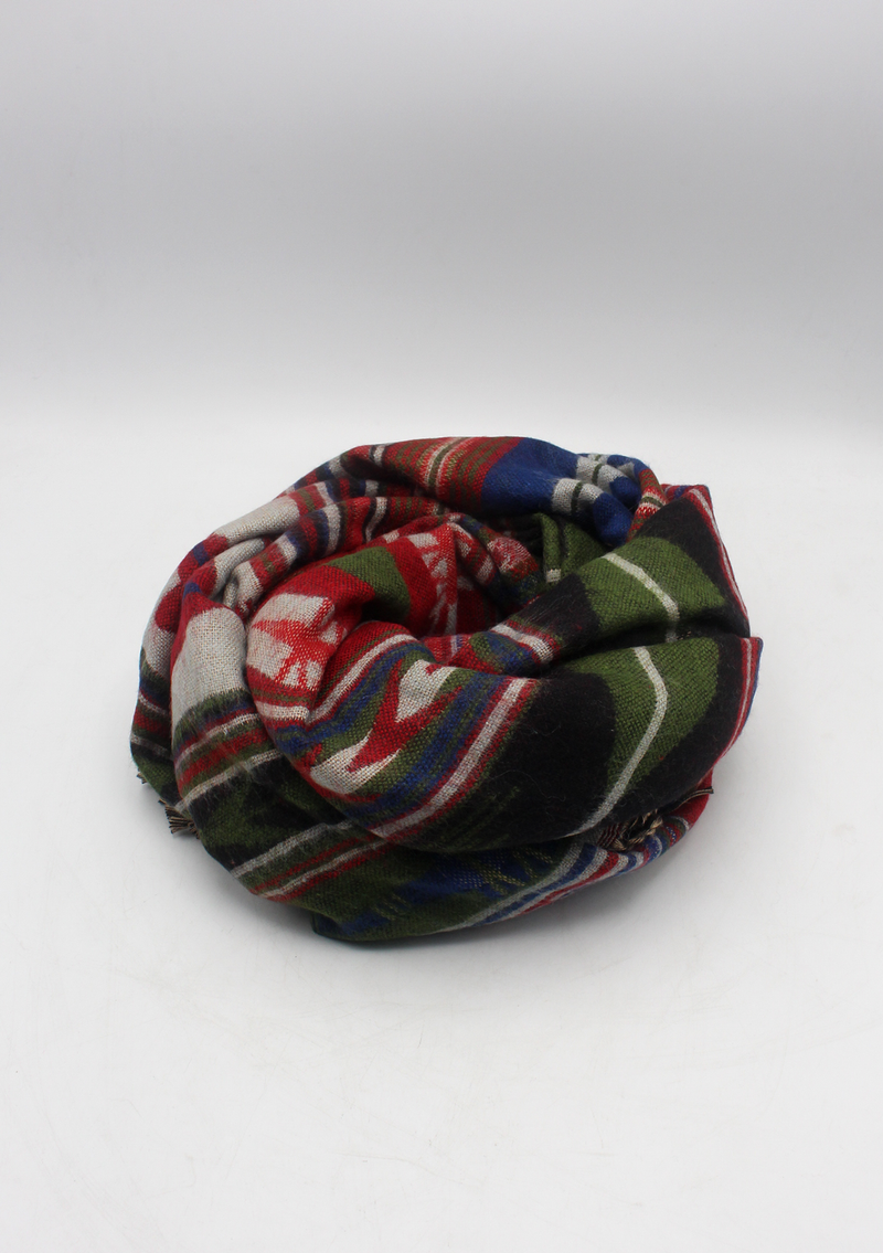Hand loomed Red Green Woolen Shawl Nepal- Nimrat
