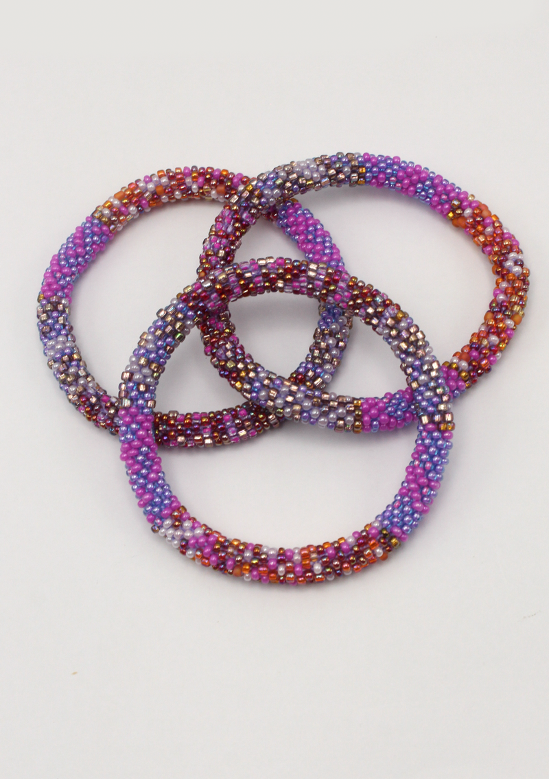 Purple Red Roll on Beads Bracelet