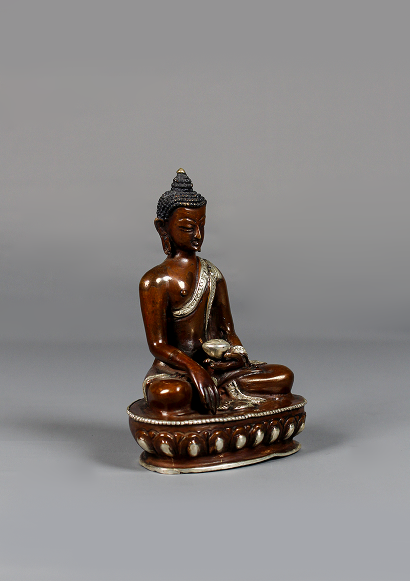 Copper Oxyidzed Silver Plated Shakyamuni Buddha Statue 4.75"