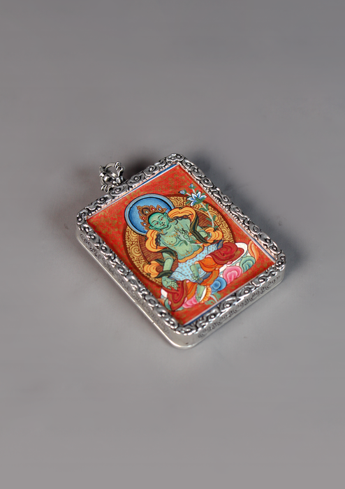Green Tara Hand Painted Mini Thangka Amulet Pendant