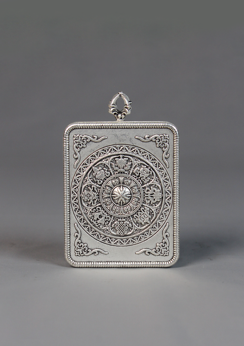 Guru Rinpoche Thangka Amulet Pendant Silver Color Frame
