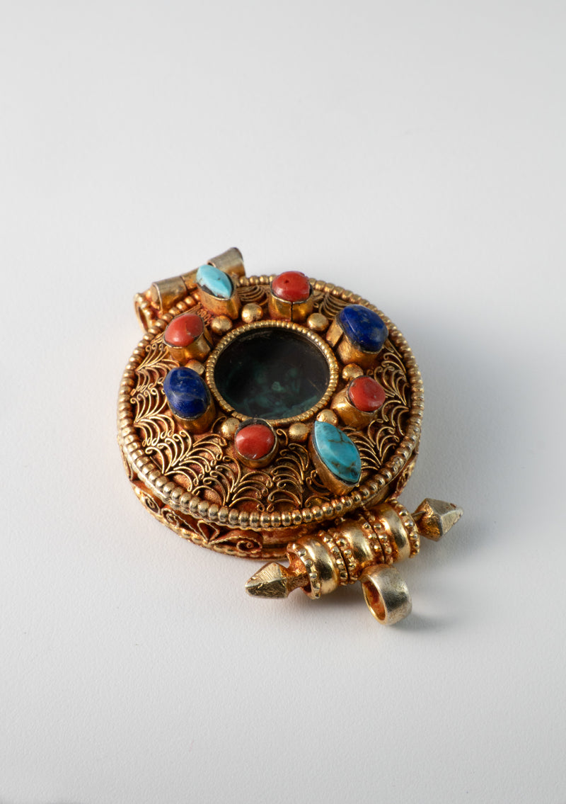 Gold Plated Manjushree Tibetan Ghau with Stones