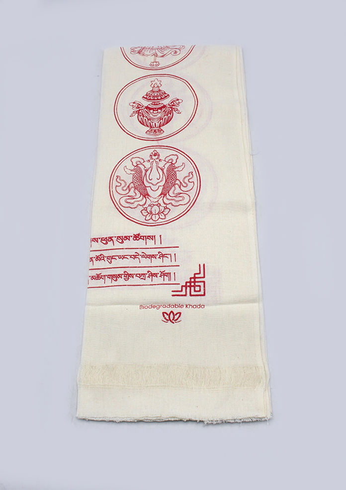 Biodegardable Eight Auspicious Symbol Buddhist Offering Scarf  Red Khada
