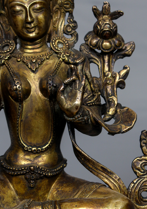 Antique Style Copper Green Tara Statue 9.25" H