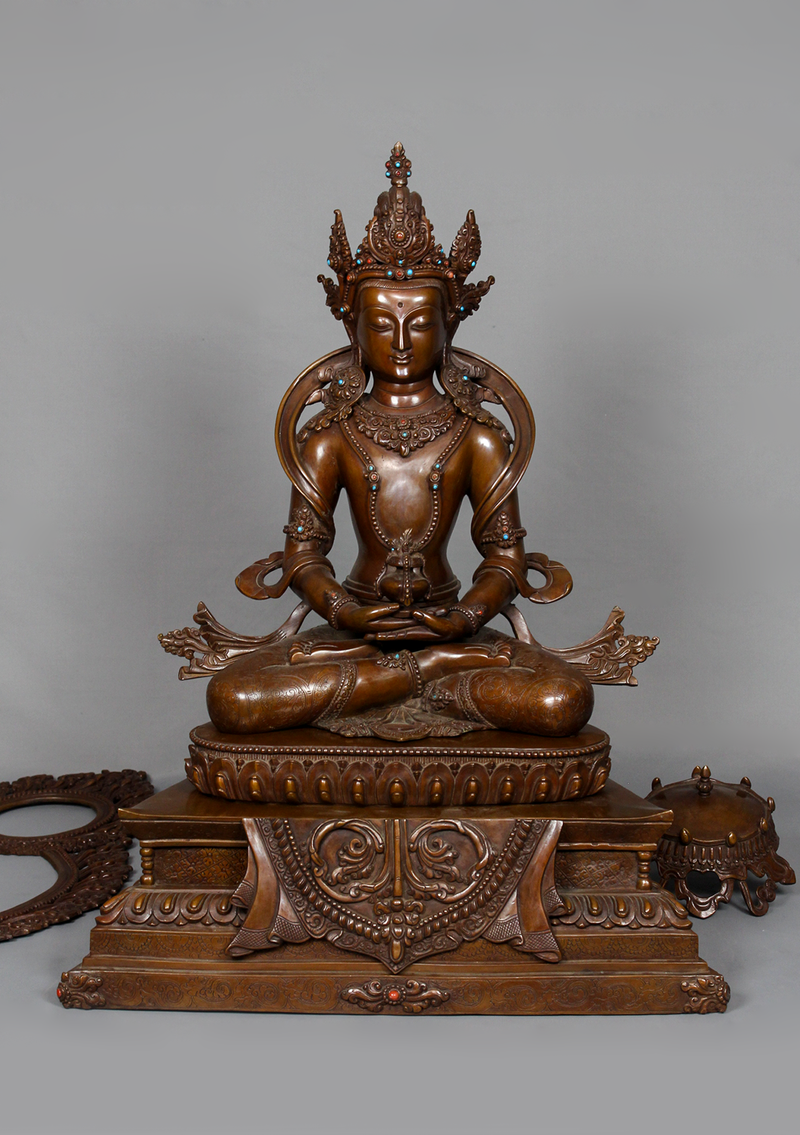 Oxidized Copper Aparmita Statue with Chatra 1.7 feet high