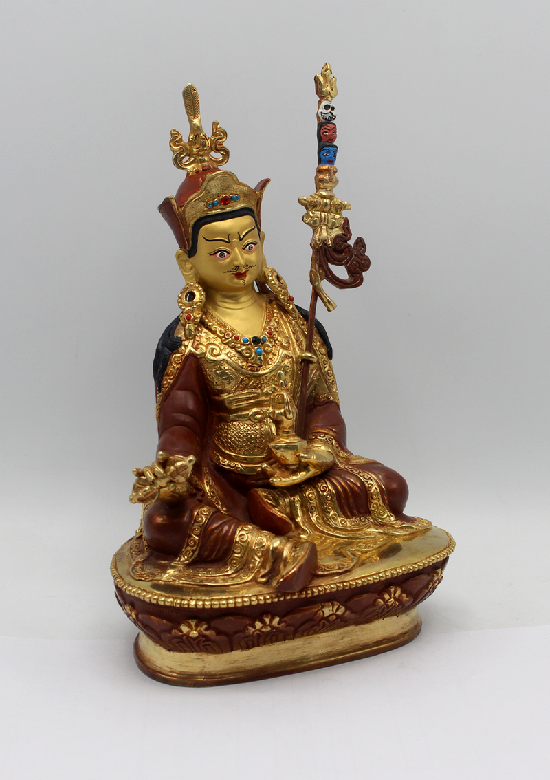 Partly Gold Plated Copper Guru Padmasambhava Statue 8"H