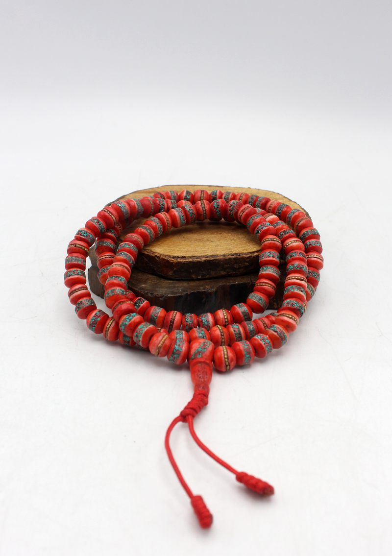 Bone Inlaid Red Prayer Mala 7mm