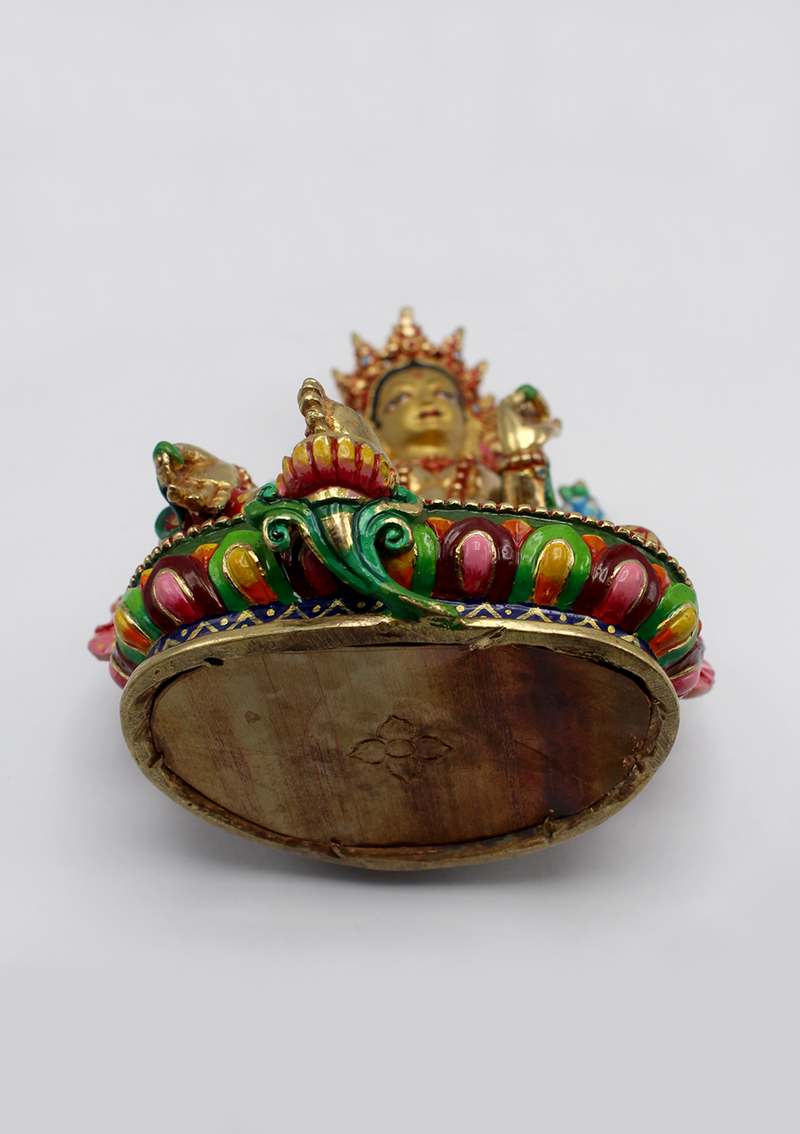 Hand Painted Gold Green Tara Statue 5.5" H