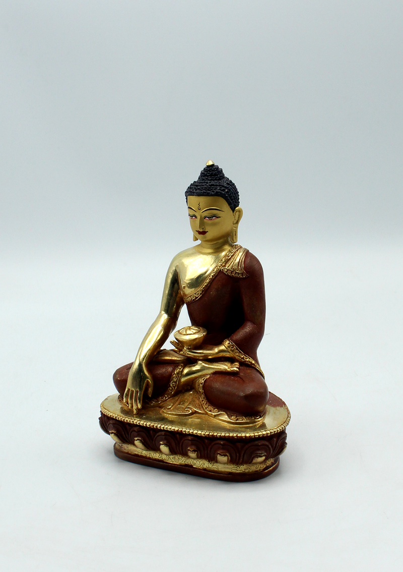 Partly Gold Plated Copper Shakyamuni Buddha Statue 5.3"H