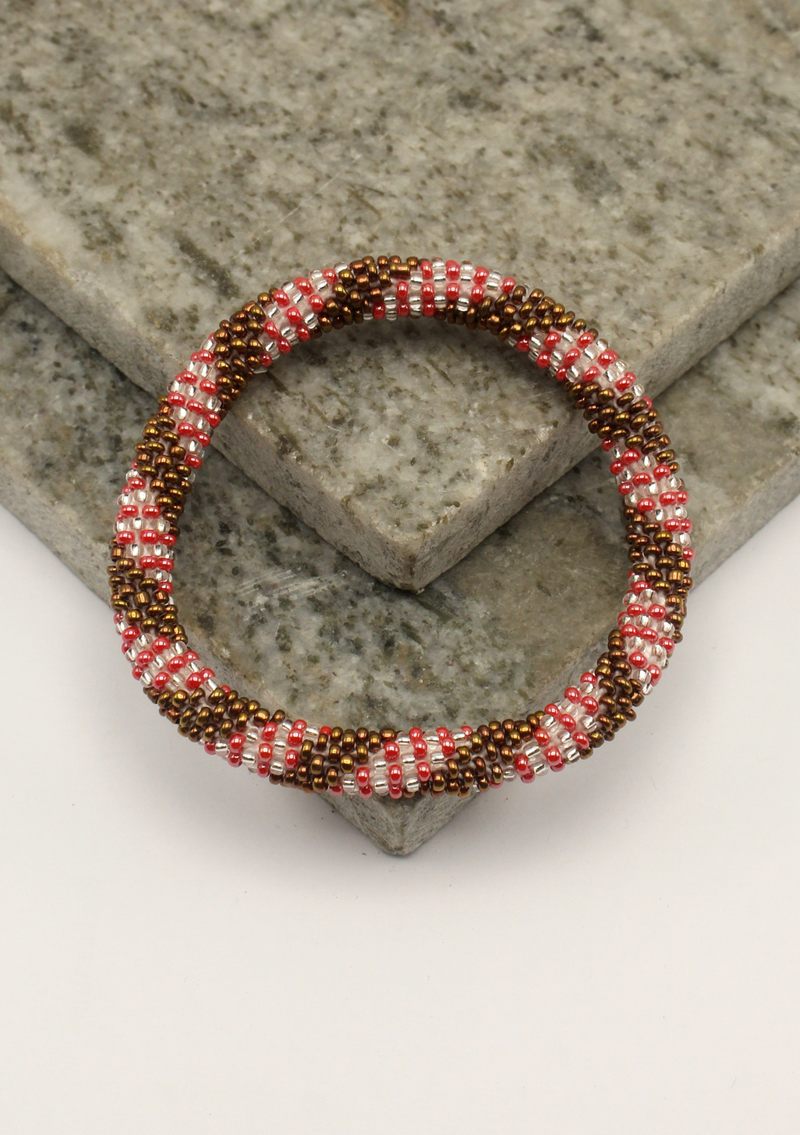 Red Brown Stripes  Roll Beads Bracelet