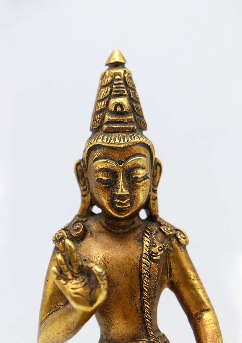 Fully Gold Plated Standing Lokeshwora with Kalash Statue 6"H