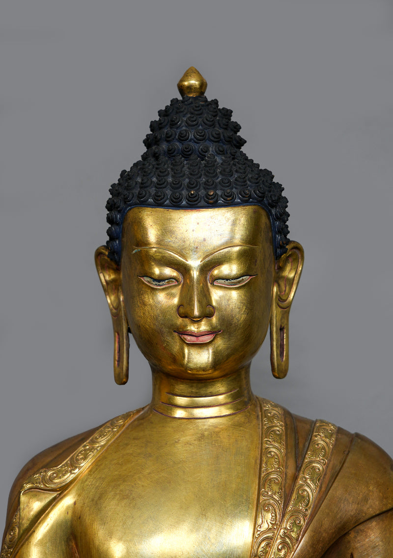 Partly Gold Plated Antique Style Shakyamuni Buddha Statue 2.6 feet High