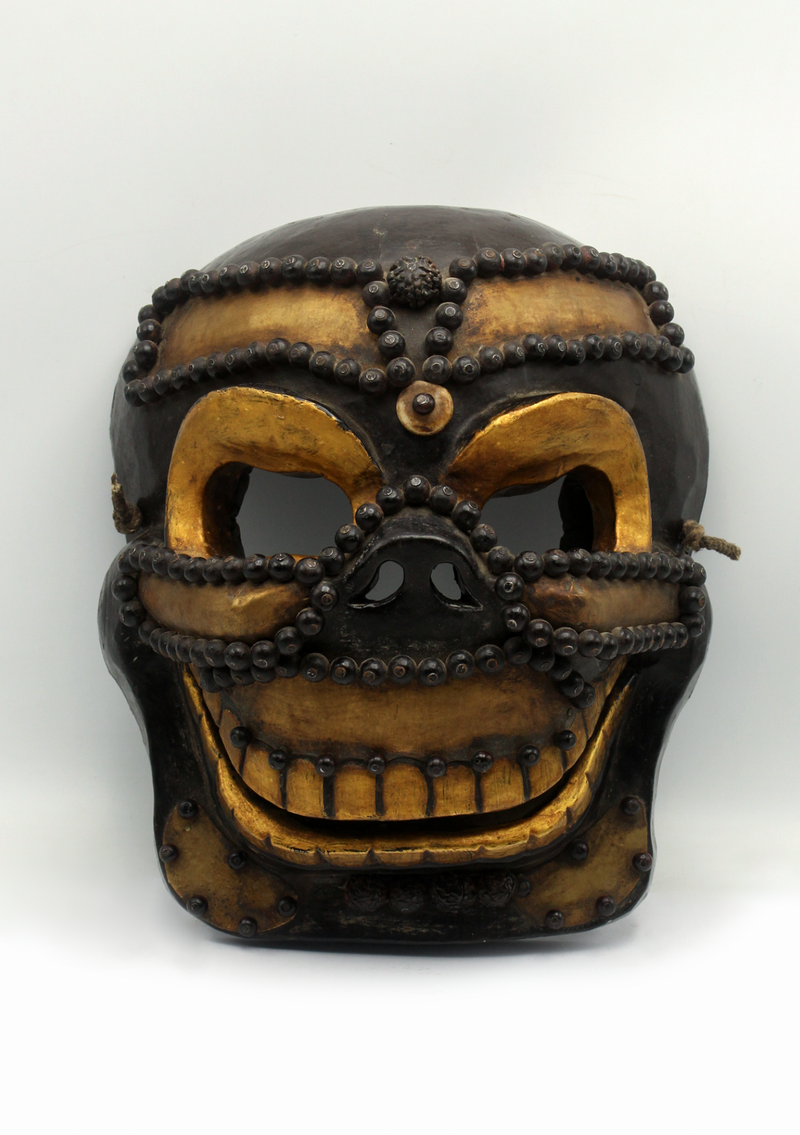 Handcarved Wooden Yellow Skull Wall Hanging Mask