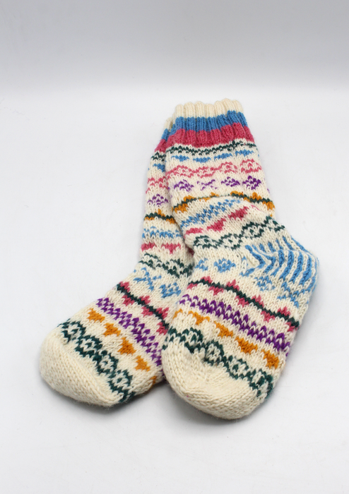 Blue and White Multicolor Woolen Knee High Socks
