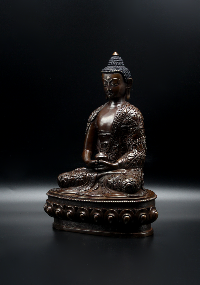 Copper Amitabha Buddha Statue 9"H