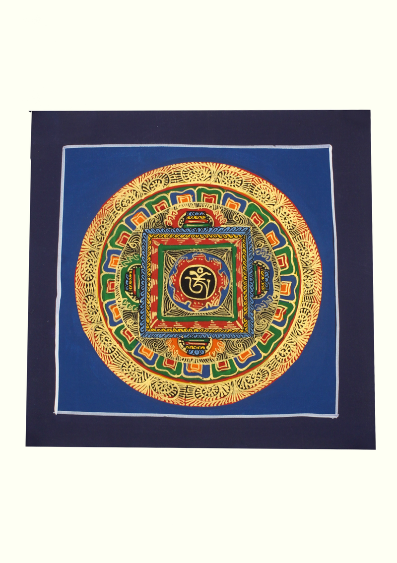 Tibetan Om Mandala Hand Painted Thangka (G)