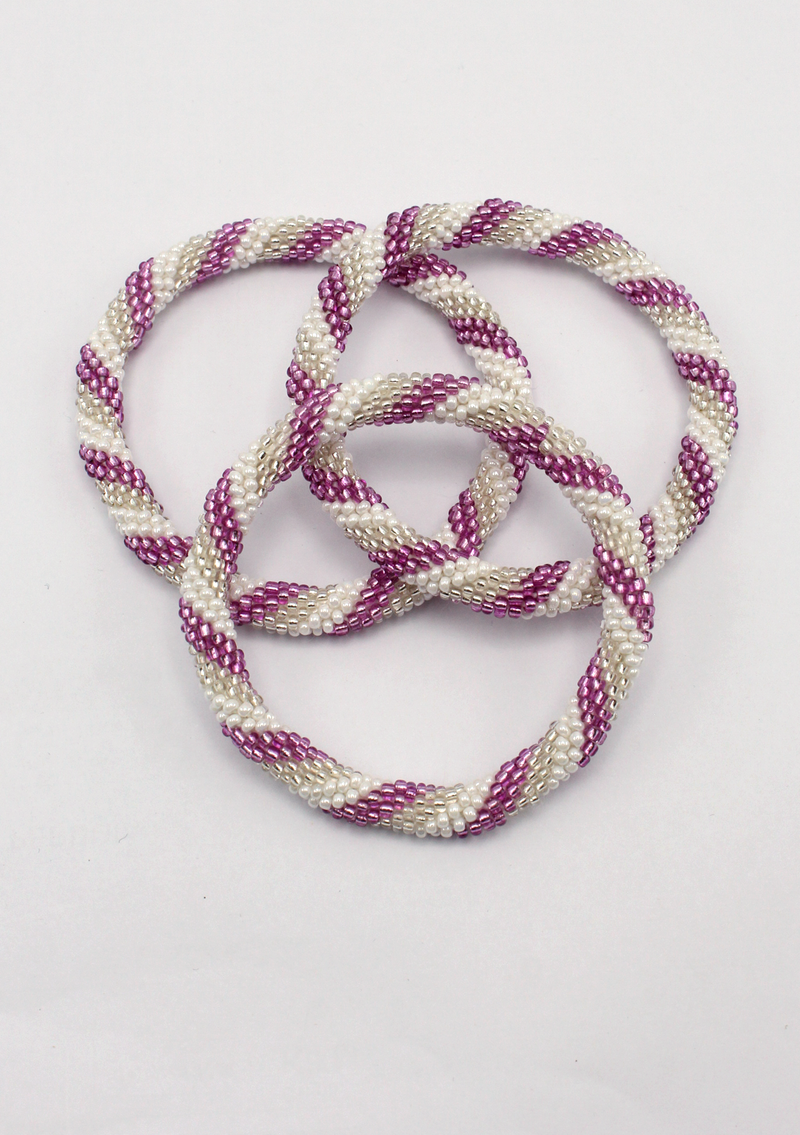 Purple Silver Swirl Nepalese Roll on Beads  Bracelet