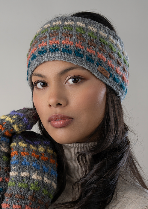 Beautiful Multicolor Handknitted Headband- Gray