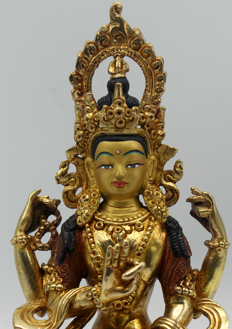 Partly Gold Plated Copper Prajnaparamita Statue 6.5"H (Pragya Paramita)