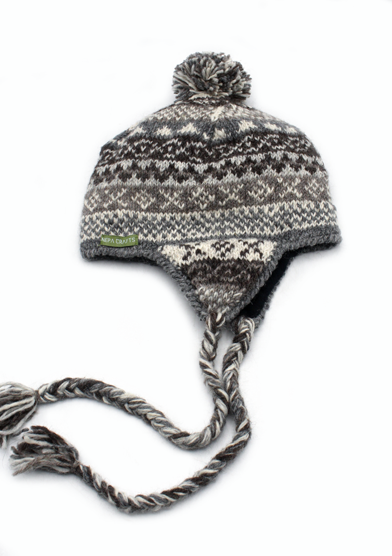 Natural Dark  Color Hand Knitted Winter Sherpa Cap