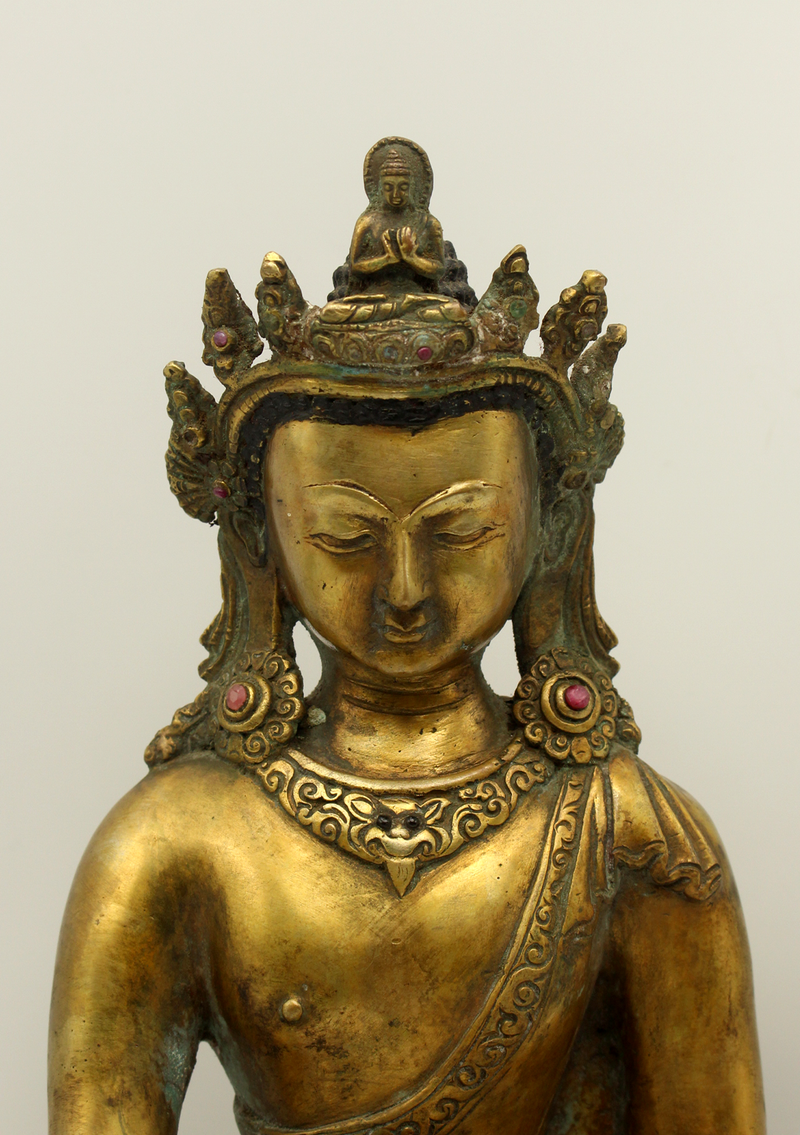 Antique Gilted Crown Buddha Statue 11" H