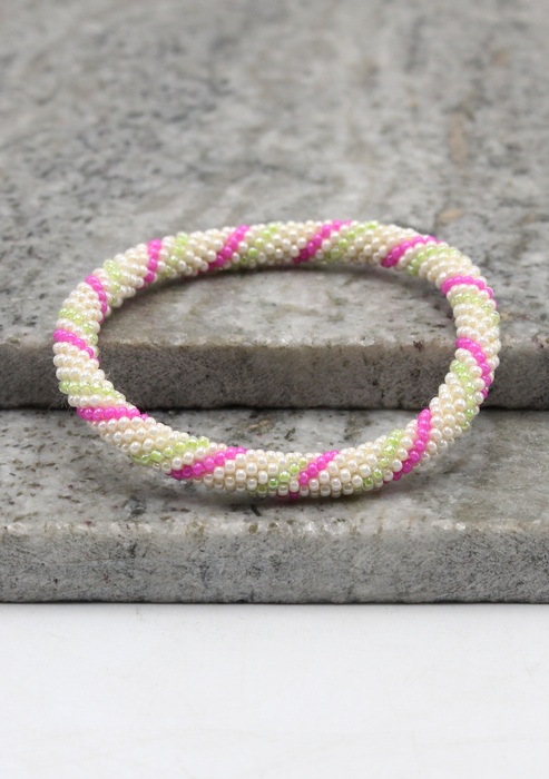 Pink Green Beads Nepalese Roll on Bracelet
