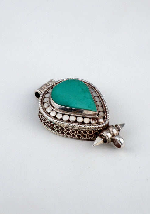 925 Silver Tibetan Ghau with Turquoise Stone Inlay