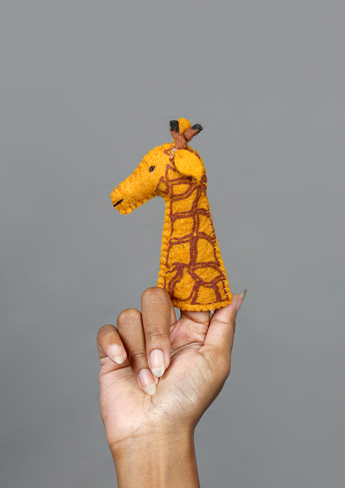 Wild Jungle Animals Giraffe Finger Puppet – Felt Wool Toy for Kids