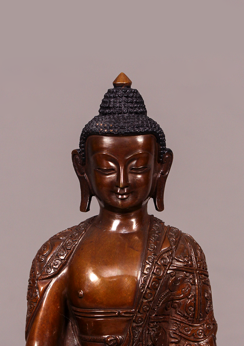 Copper Shakyamuni Beautiful Carving Buddha Statue 9" H
