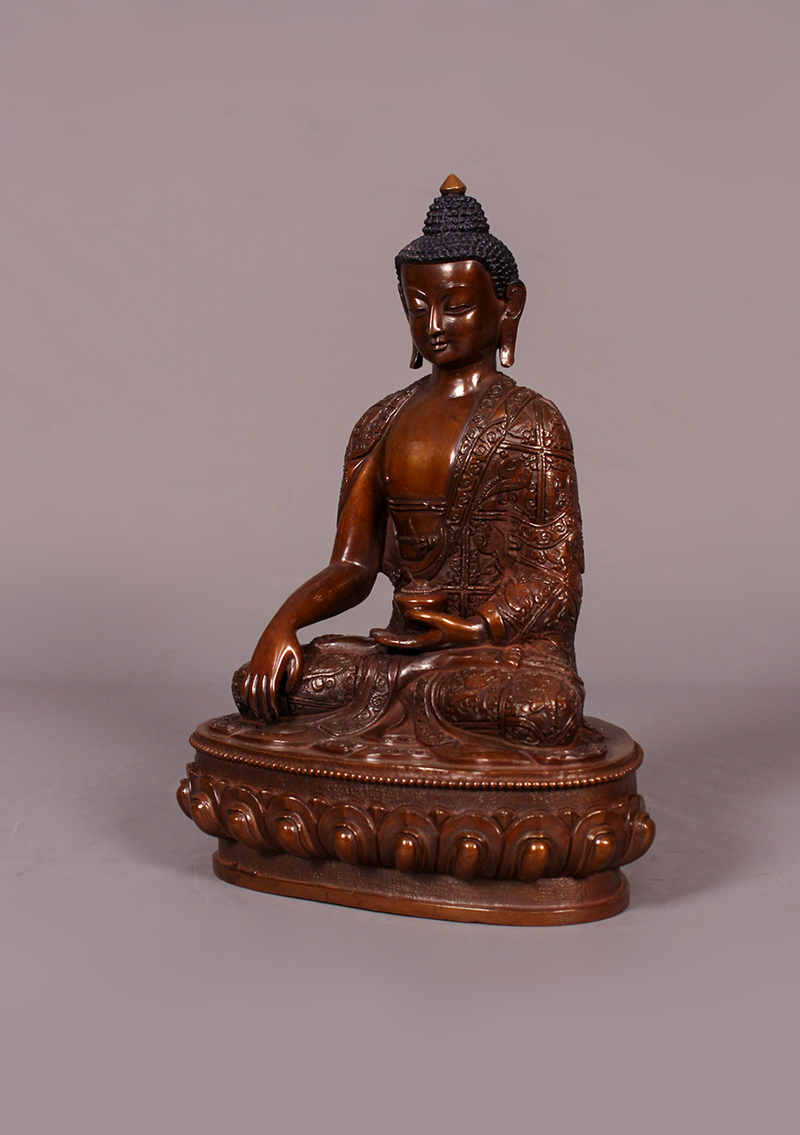 Copper Shakyamuni Beautiful Carving Buddha Statue 9" H