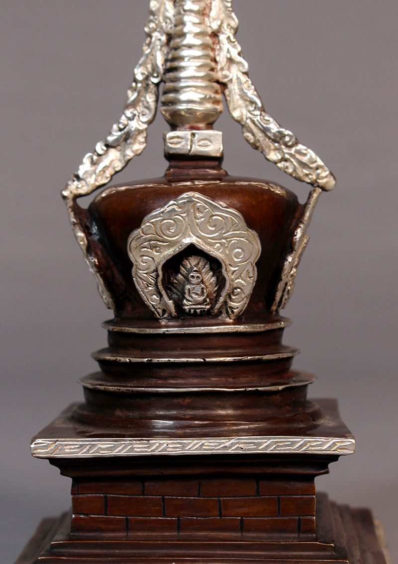 Silver Copper Stupa Chorten 7"H