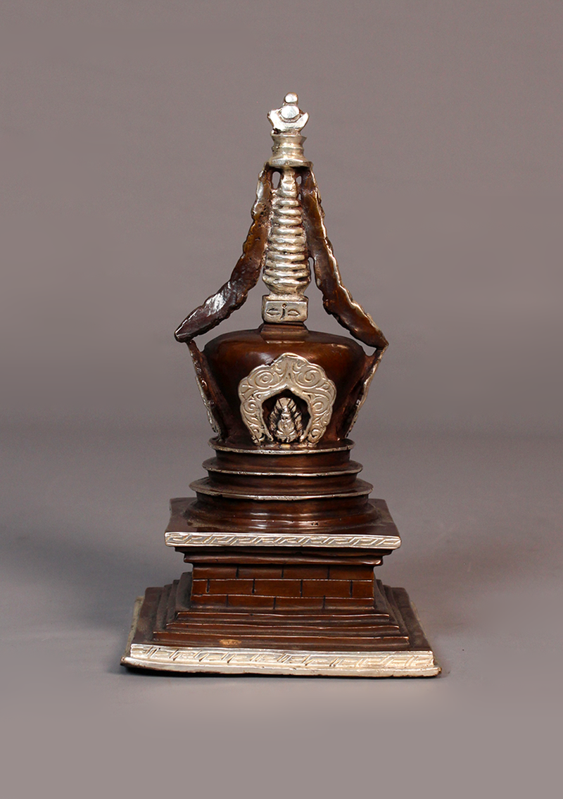 Silver Copper Stupa Chorten 7"H