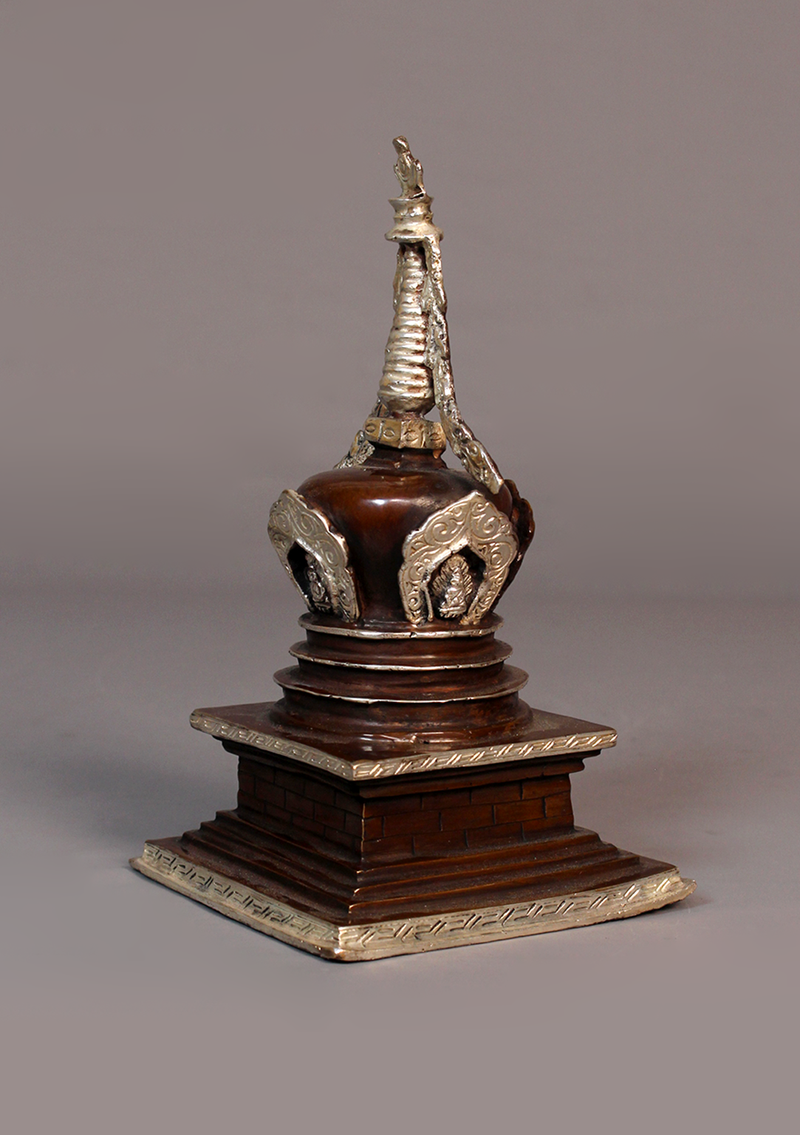 Silver Copper Stupa Chorten 7"H