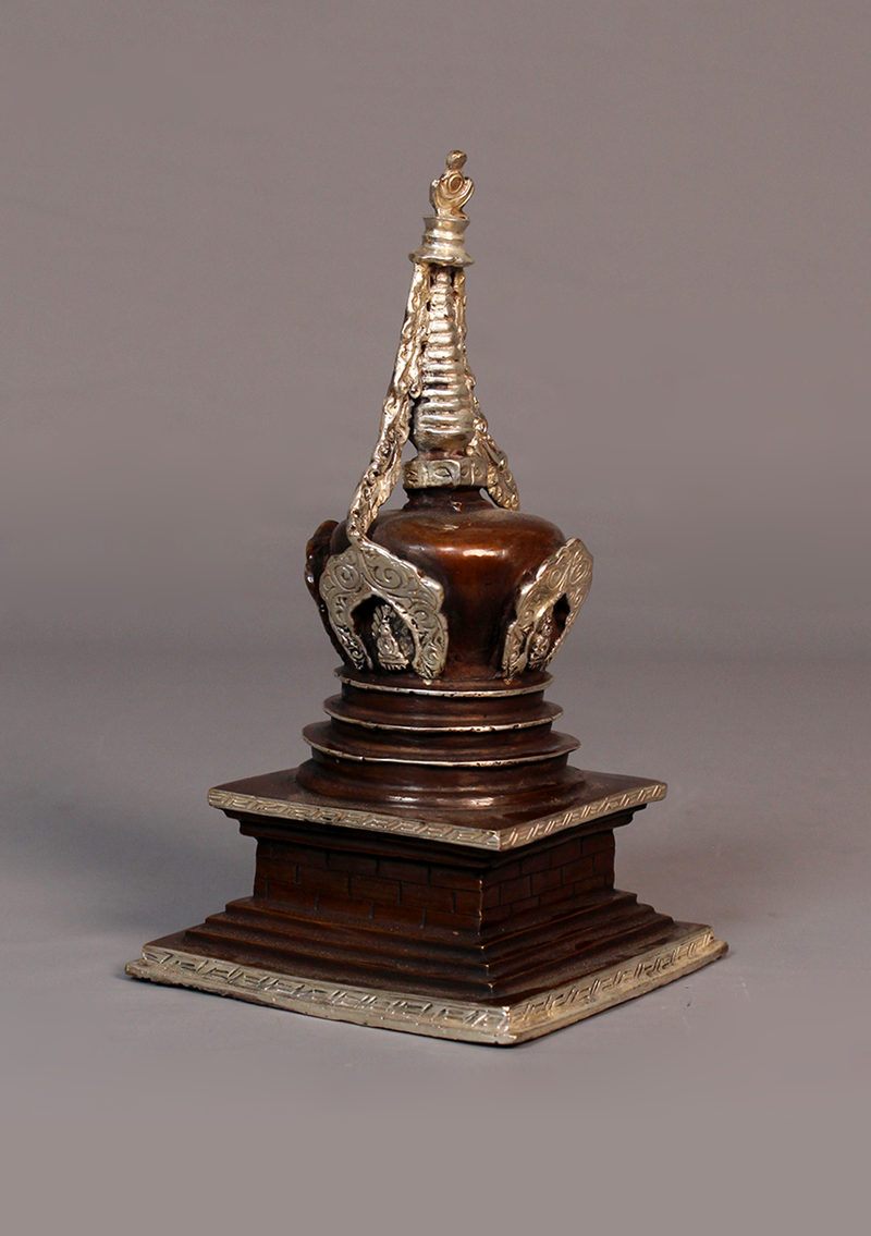 Silver Copper Stupa Chorten 7"H