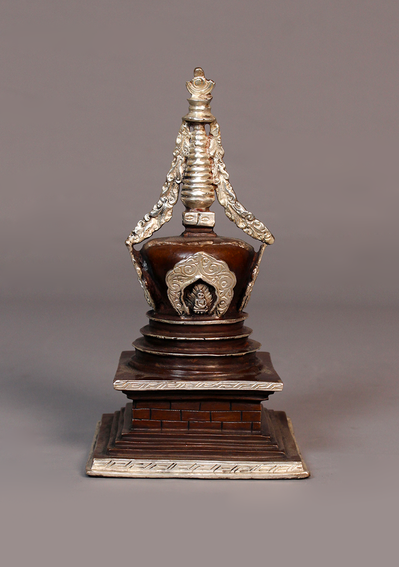 Silver Copper Stupa Chorten 7"H