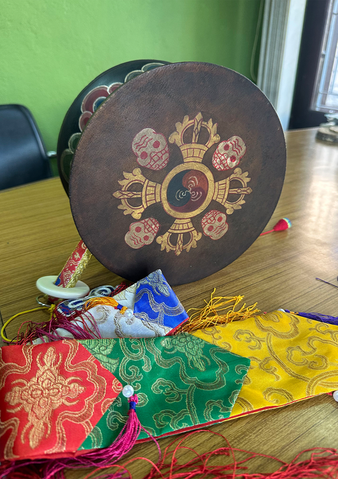 Handpainted Tibetan Buddhist Ritual Skull Chod Drum Damaru