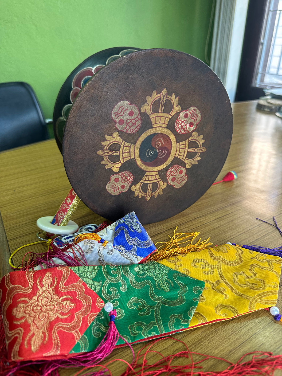 Handpainted Tibetan Buddhist Ritual Skull Chod Drum Damaru — NepaCrafts ...