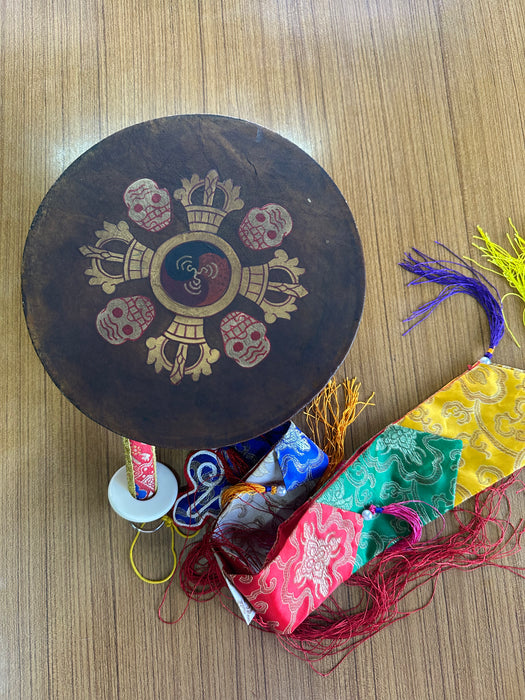 Handpainted Tibetan Buddhist Ritual Skull Chod Drum Damaru