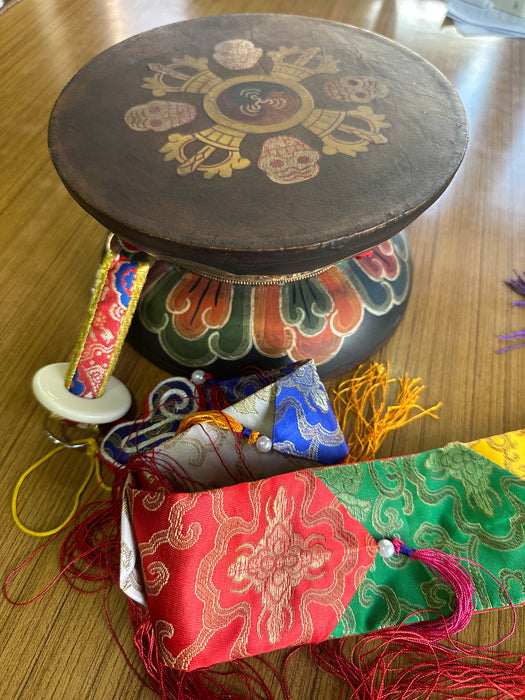 Handpainted Tibetan Buddhist Ritual Skull Chod Drum Damaru