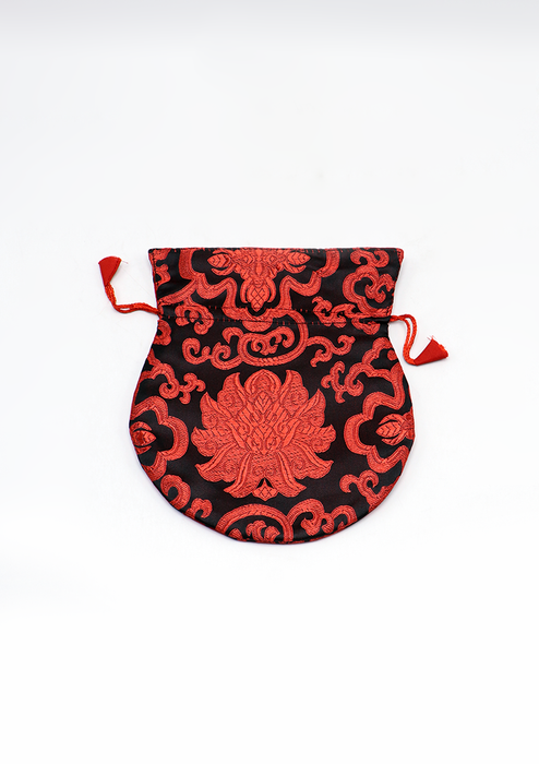 Large Hongkong Silk Drawstring Pouch with Lotus Floral Motifs, Coin Pouch