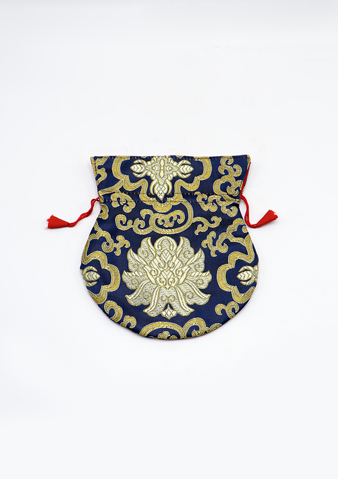 Large Hongkong Silk Drawstring Pouch with Lotus Floral Motifs, Coin Pouch