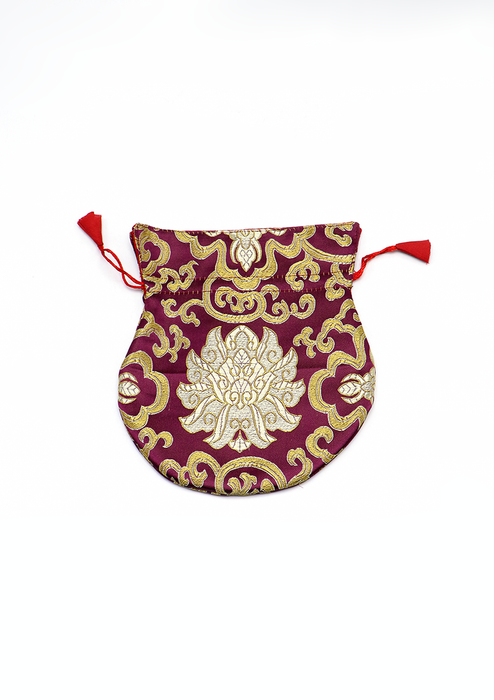 Large Hongkong Silk Drawstring Pouch with Lotus Floral Motifs, Coin Pouch