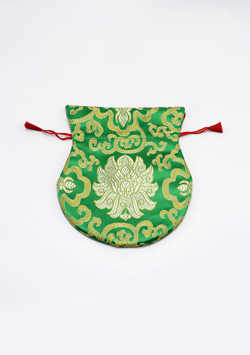 Large Hongkong Silk Drawstring Pouch with Lotus Floral Motifs, Coin Pouch